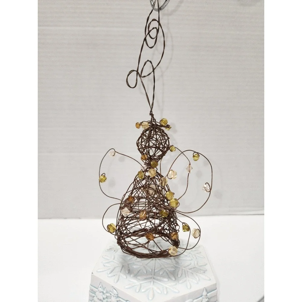 Hand made wire and‎ beads angel Christmas Tree Ornament rustic
